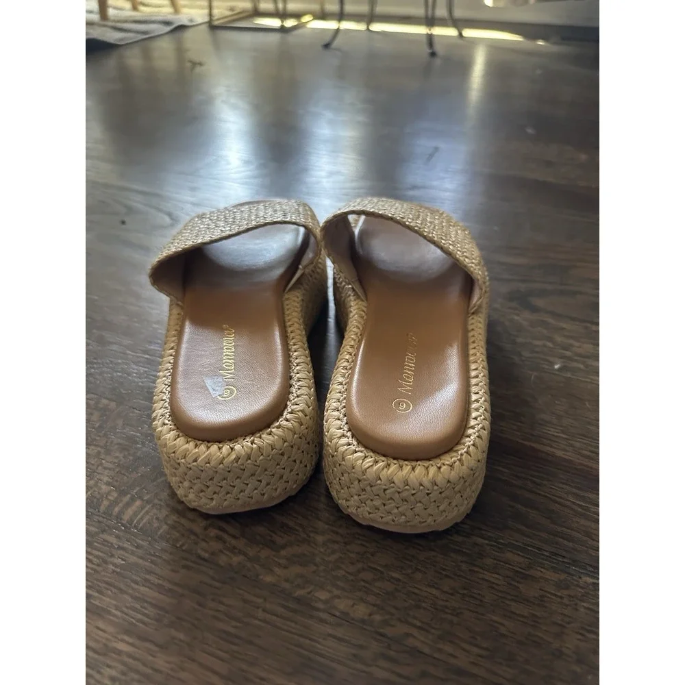 Monrovia Platform Sandals Womens Wedge Espadrilles Brown Tan‎ Beach Sandals Sz 6